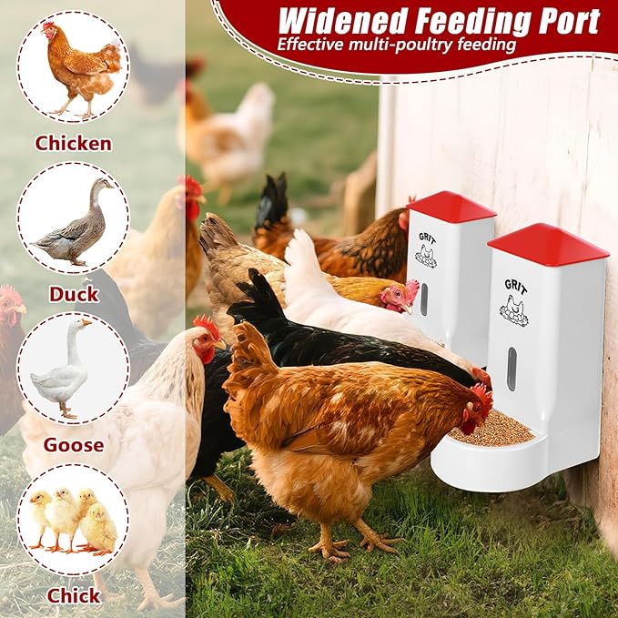 2Pack Oyster Shell and Grit Feeder Combo, PVC Chicken Feeder with Viewing Window/Lid, Hanging Gravity Chicken Grit Feeder, Coop Accessories for Healthier Hens and Eggs