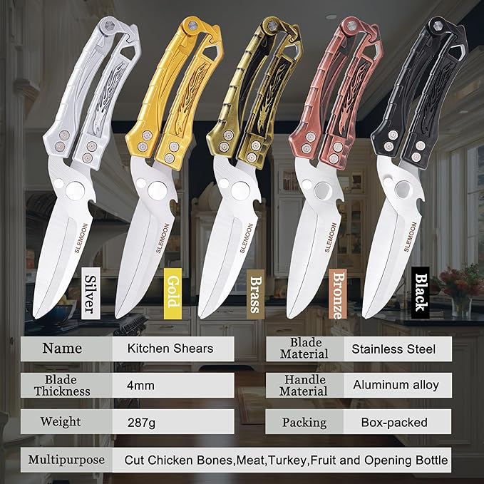 Kitchen Shears Heavy Duty Poultry Shears for Bone,Chicken,Turkey,Meat,Fish and Pizza Cutting Board Kitchen Scissors All Purpose for Food Ideal for Chef and Home Cooking,Dishwasher Safe Black