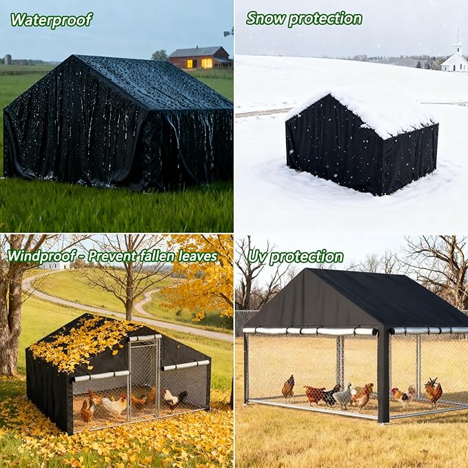 Chicken coop Cover, Waterproof in Winter. Suitable for Rooftop Chicken coops, Full Coverage. Black (No Chicken coop