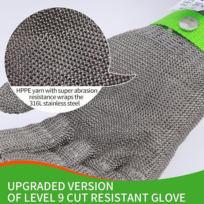 Level 9 Cut Resistant Kitchen Glove,Food Grade,Machine Washable,Stainless Stell Wire Metal Mesh Safety Work Glove for Mandolin,Meat Cutting,Oyster Shucking,and Wood Working(Small)
