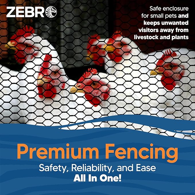 Zebro Plastic Chicken Wire Fence – Flexible Poultry Netting & Garden Fence for Chicken Coops, Rabbits, Pet Enclosures & Landscaping – Weatherproof & Rust-Free - 4' x 75' Black