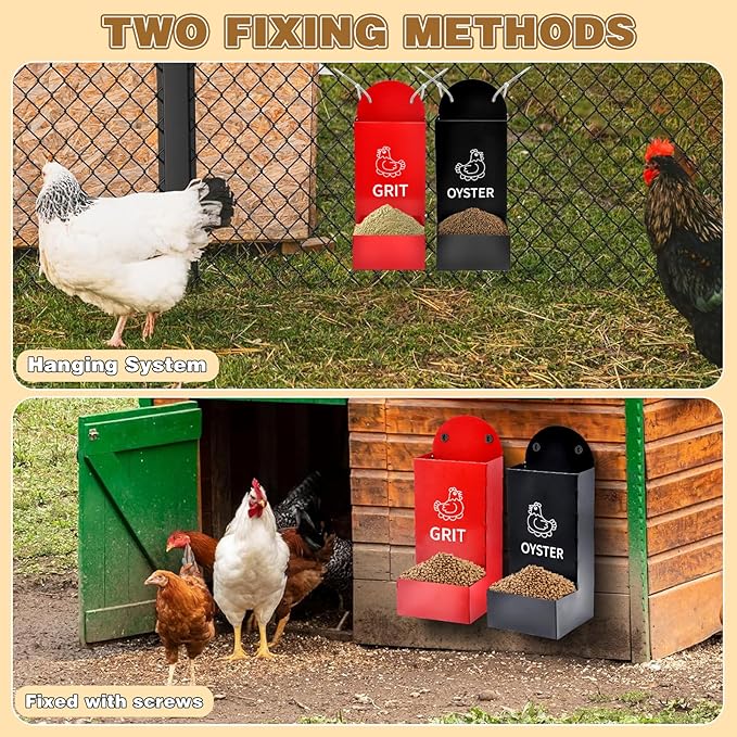 2 Pack Chicken Oyster Shell Feeder and Grit Device, Corner Chicken Feeder, Coop Accessories, Suitable for Hens and Chicks (Black+Red)