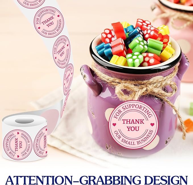 500 Pcs Thank You Stickers for Small Business Pink Cute, 2 Inches Self-Adhesive Elegant Round Seal for Envelopes, Party Favor