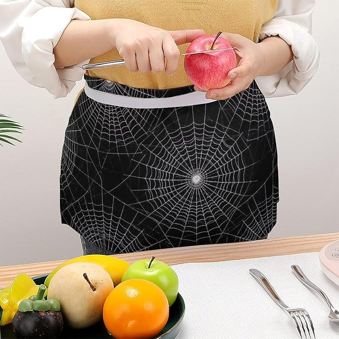 Unisex Chef Waiter Apron Waist Half Short Serving Aprons with 3 Pockets