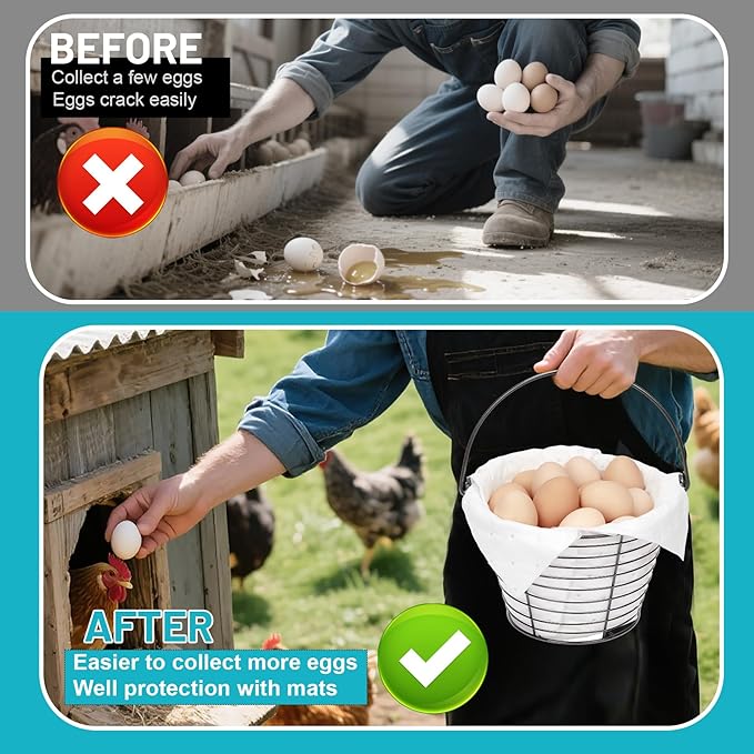 Egg Basket for Collecting & Carrying Chicken Eggs, 2 PCS 8" Wire Egg Basket with Soft Mats, Egg Collecting Baskets, Storagre & Transporting, Black