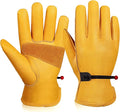 OZERO Leather Work Gloves for Men: Medium 1 Pair Cowhide Working Gloves for Driving Heavy Duty Mechanic Ranch - Women Gardening Glove