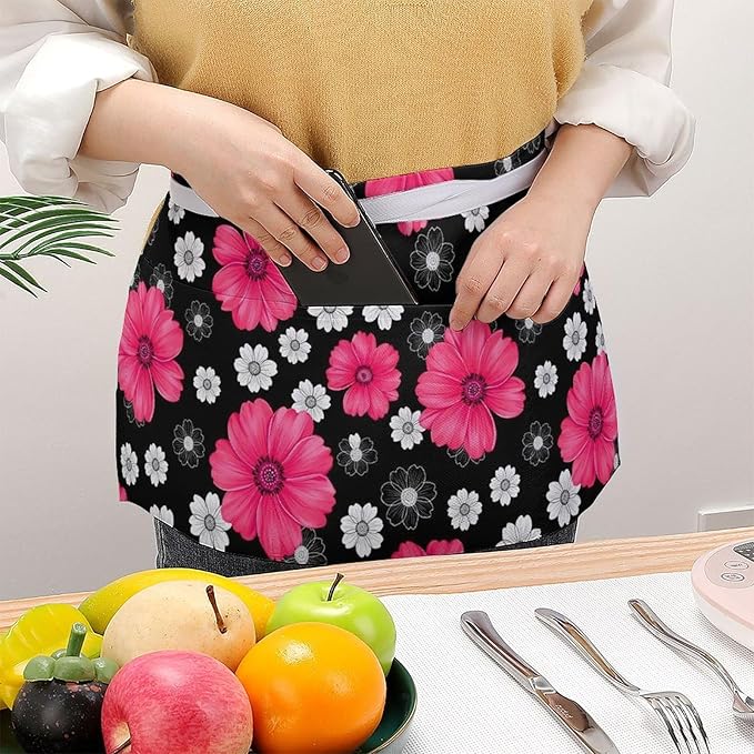 Server Apron with 3 Pockets Waist Waiter Waitress Half Apron Short Aprons