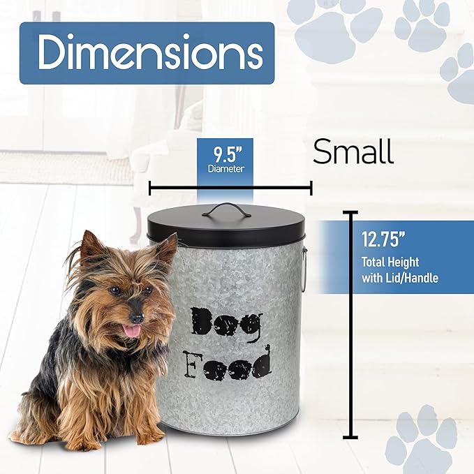 Medium & Small Dog 40lb & 20lb Pet Food Storage Canister with Scoop – Durable & Airtight for Freshnesss, Minimalist Design & Recyclable, Medium & Small Metal Container (Combo - Dog Bin - Med & Small)