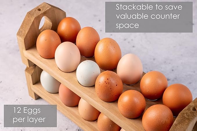 Farmhouse Stackable Wood Egg Holder - Egg Storage Tray (3)