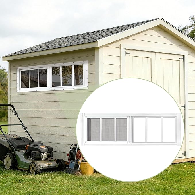 2 Pack Shed Windows, 12"x 35" White Sliding Window Suitable for Chicken Coop, shed, Household, Barn - Transom Window with Tempered Glass and Fiberglass Screen (WH,12''x 35'')