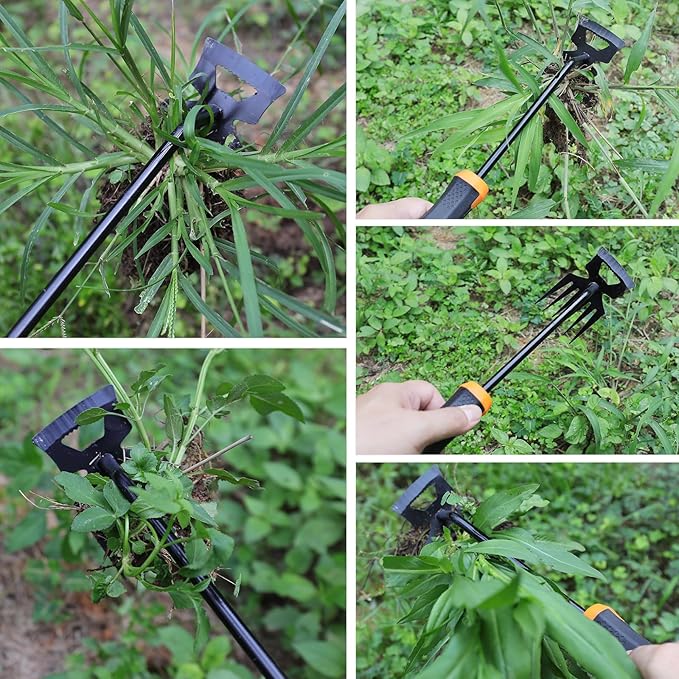 Weed Remover Tool,Garden Weeder Tool,New Manganese Steel Gardening Weeding Tools,for Hand Weeder for Vegetable Gardening Backyard Farm Planting & Uprooting Weeding Tool(Rubber Handle)