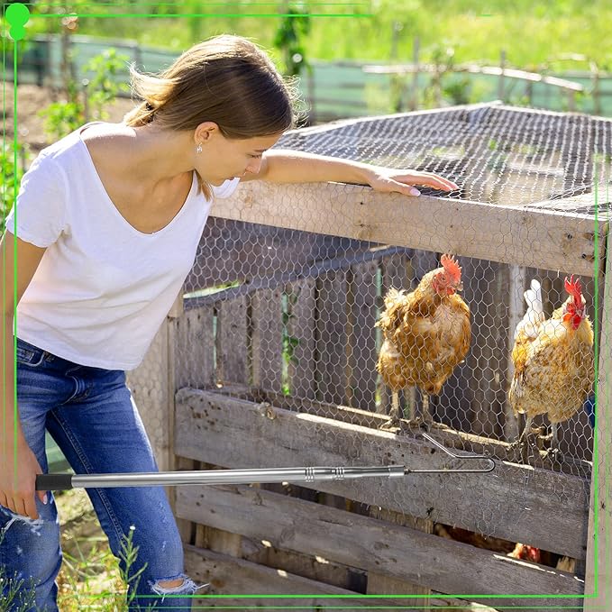 Fabbay Chicken Catcher Leg Hook Stainless Steel Retractable Long 24 to 59 Inch Chicken Grabber Leg Hook Coop Accessories Tool Pole for Poultry Turkey Geese Duck Fowl Bird Sheep Goat Farm Animal