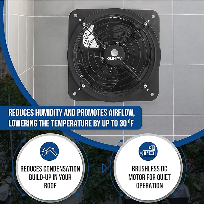 Solar Powered Wall Mount Exhaust Fan, 35 Watt (for Home, Garage, Workshop, Greenhouse, RV, Outdoor Garden, etc.)