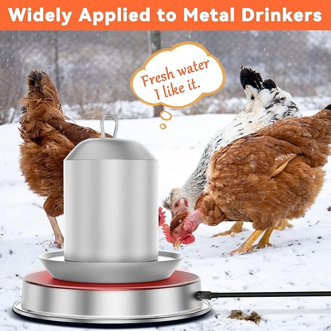 Chicken Water Heater, Chicken Waterer Heated Base for Metal Poultry Founts, Chicken Drinker Heater for Winter (110 Watt 11in Grey)