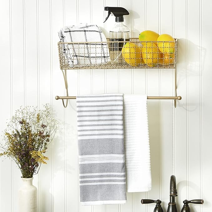 DII Rustic Farmhouse Bathroom Décor, Metal Storage, Large Towel Bar, Gold
