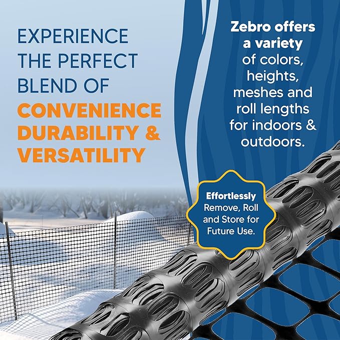 ZEBRO 4' x 50' Black Plastic Garden Fence Roll – Light Duty Mesh Fencing for Temporary Fence, Snow, Garden Netting, Animal Barrier, Agricultural Fencing & Lawn Protection