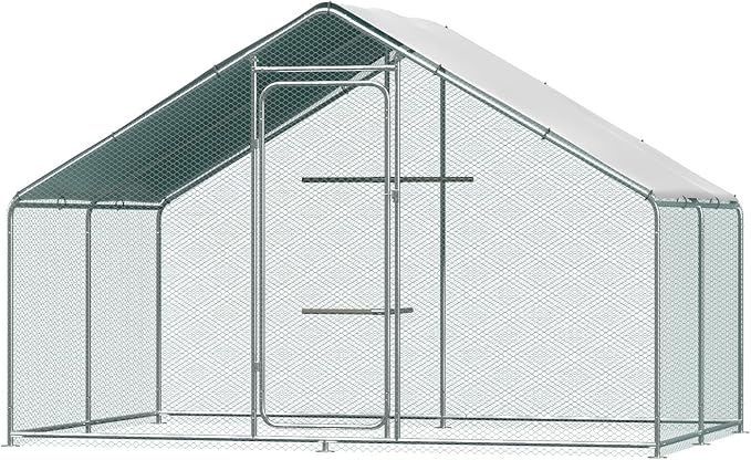 Large Metal Chicken Coop Heavy Duty Chicken Pens Outdoor with Top Walk in Poultry Cage Chicken Run Dog Kennel with Water Resident and Anti-UV Cover for Yard with Cover Duck Rabbit Cage