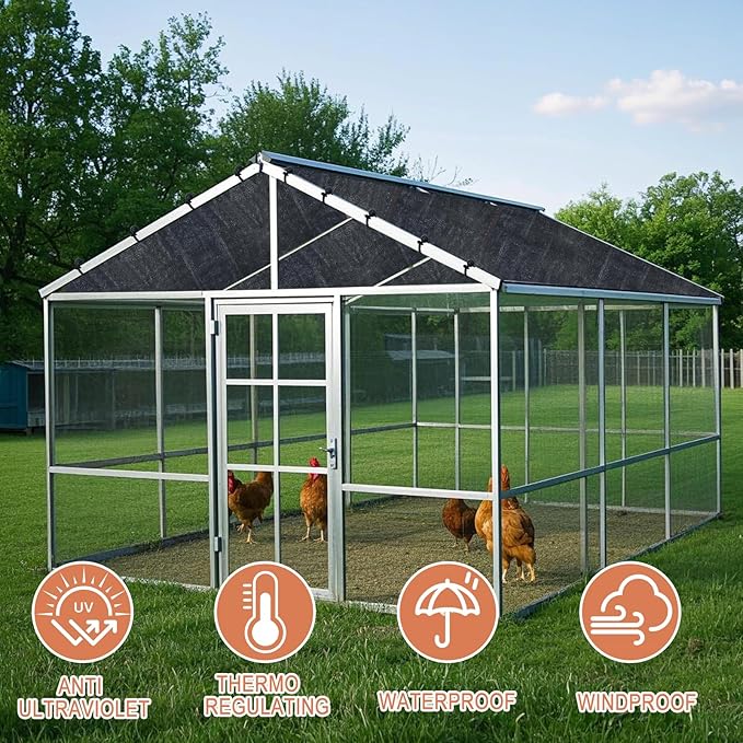 Black Chicken Coop Cover UV 90% Shade Cloth for Summer 11.5 * 6.6 FT Chicken Cages Cover with 20Pcs Ball Bungees Cords Sun Shade Netting Mesh for Outdoor Garden Patio Yard Plants Chicken Run Pen