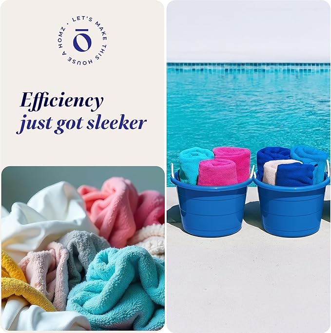HOMZ 2-Pack Utility Tub, Large Plastic Storage Bucket with Rope Handles, 18 Gallon, Blue - Portable Indoor and Outdoor Buckets for Kitchen, Laundry, Garden, Bathroom, and Garage Organization