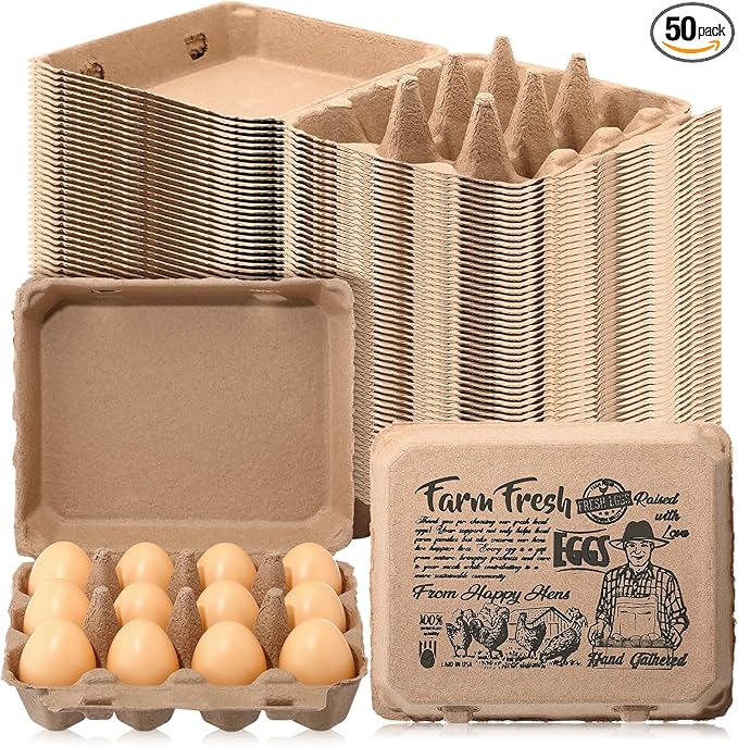 Honeydak 50 Pcs Egg Cartons Bulk 12 Count 3x4 Style Pulp Paper Egg Tray Dozen Reusable Container Holder Storage Box for Supermarkets Fresh Kitchen Vegetable Family Farm Markets