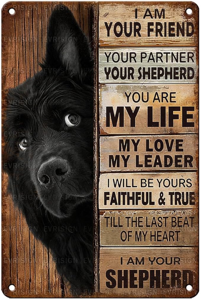 Vintage Black Dog Tin Sign I Am Your Friend Retro Shepherd Metal Poster Funny Nostalgic Wall Decor Wall Art For Home Cafe Bar Living Room Indoor Bedroom Man cave Garage 12 * 8In
