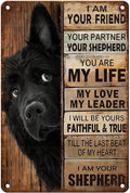 Vintage Black Dog Tin Sign I Am Your Friend Retro Shepherd Metal Poster Funny Nostalgic Wall Decor Wall Art For Home Cafe Bar Living Room Indoor Bedroom Man cave Garage 12 * 8In