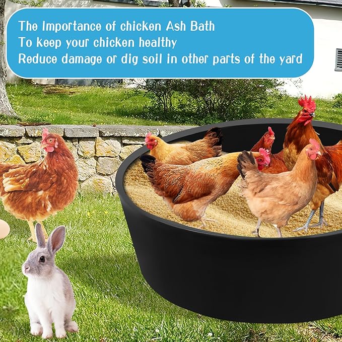 2Pcs Chicken Dust Bath Tub, 25'' D x 5.9'' H, Bottomless Design Chicken Dust Bath Container, Chicken Coop Cleaner Container for Farms, Chicken Coops, Environmental Protection and Easy to Assemble