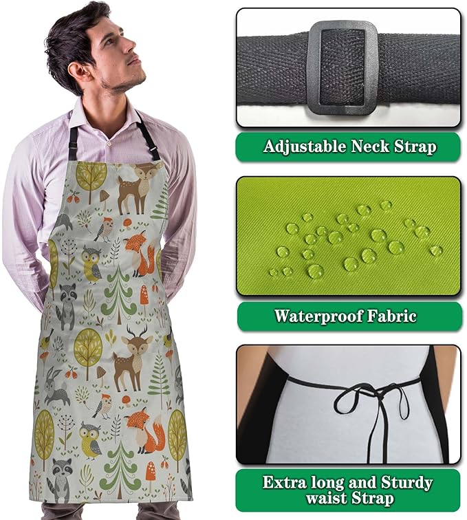 Gardening Apron for Women Cute Woodland Animals Cooking Aprons for Men for Kitchen Cooking Restaurant BBQ Painting Crafting 27” (W) x 31” (H), Waterproof Apron