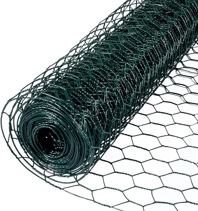 YardGard Galvanized PVC Coating Hexagonal Poultry Netting for Confinement and Support of Animals, Plants, Soil or Compost Materials, Green