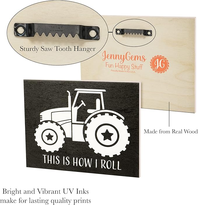 JennyGems This is How I Roll Tractor Wooden Sign, Funny Farmer Gifts, Farmhouse Decor, Tractor Gifts and Accessories, Made in USA