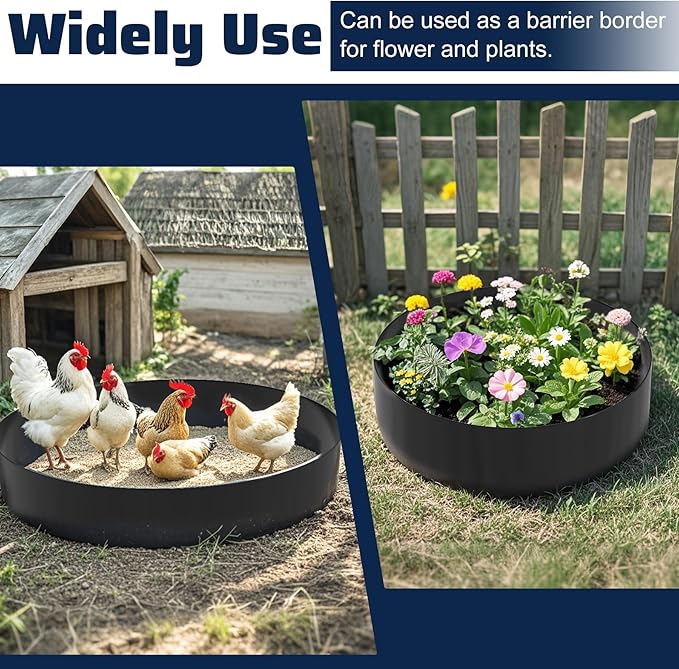 Chicken Dust Bath Tub,25"D x 5 5/8"H Adjustable Chicken Dust Bath,Bottomless Design Dust Bath for Chickens,Chicken Coop Cleaner Container for Farms, Chicken Coops,Lawn,Chicken Coop Accessories