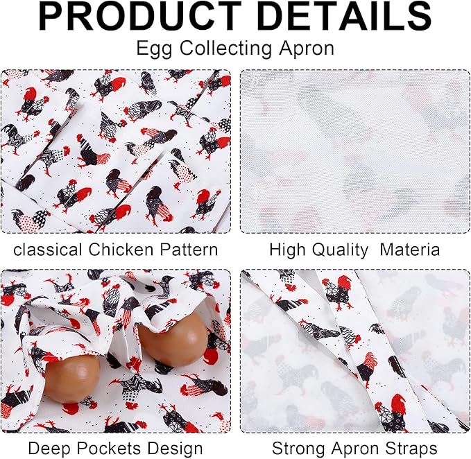Egg Collecting Apron, 12 Pouches Chicken Egg Apron, Farmhouse Aprons for Chicken, Duck, Goose, Poultry Collection