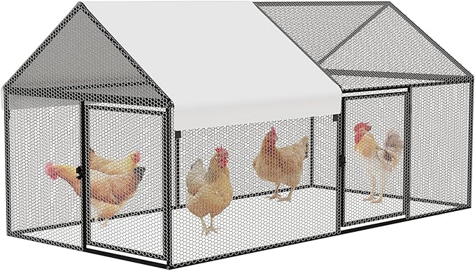 Metal Chicken Coop 79"×40"×40" Chicken Run with Waterproof Cover Portable Poultry Cage Walk in Hen House Outdoor Backyard Farm Animal Enclosure Crate Pet Playpen Exercise Pen for Rabbit Duck