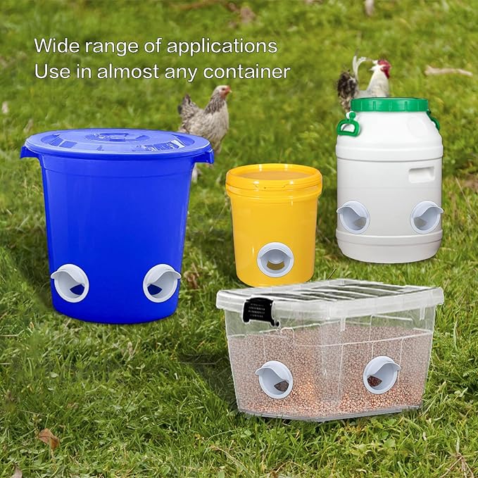 DIY Automatic Chicken Feeders and Waterer Set No Waste，Rain Proof Poultry Feeder Kit for Buckets,Barrels,Bins,Troughs