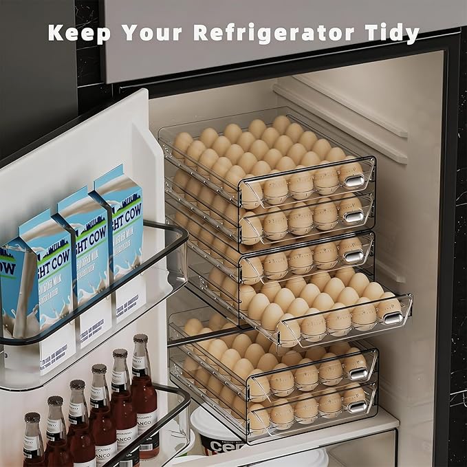 HIYOHIYO Clear 40 Egg Holder for Fridge, High Capacity Egg Storage for Refrigerator, Large Egg Container for Refrigerator, Stackable Eggs Storage Trays for Countertop (2 Layer, 9.8"x 8.5"x 5.5")