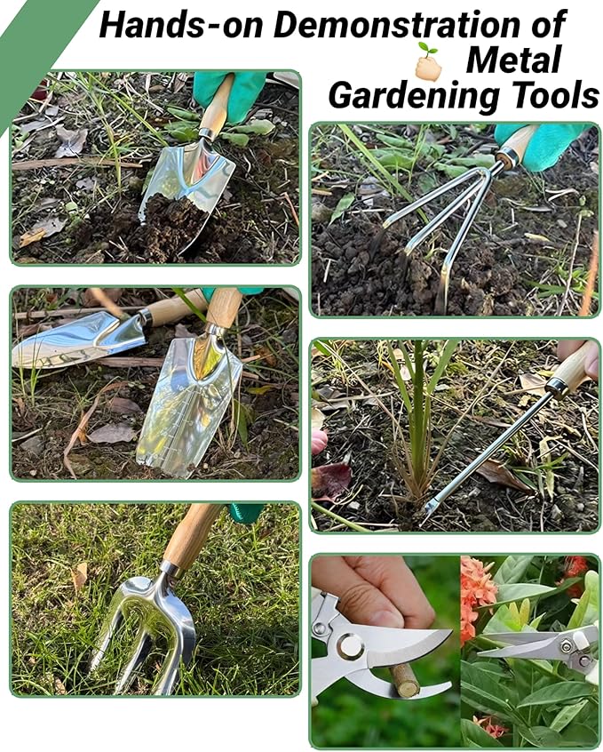 Garden Tool Set, Stainless Steel Gardening Hand Tools, Gardening Supplies Kit, Garden Tools with Fashion and Durable Storage Bag, Ideal Gifts for Women Men (13 Pieces)