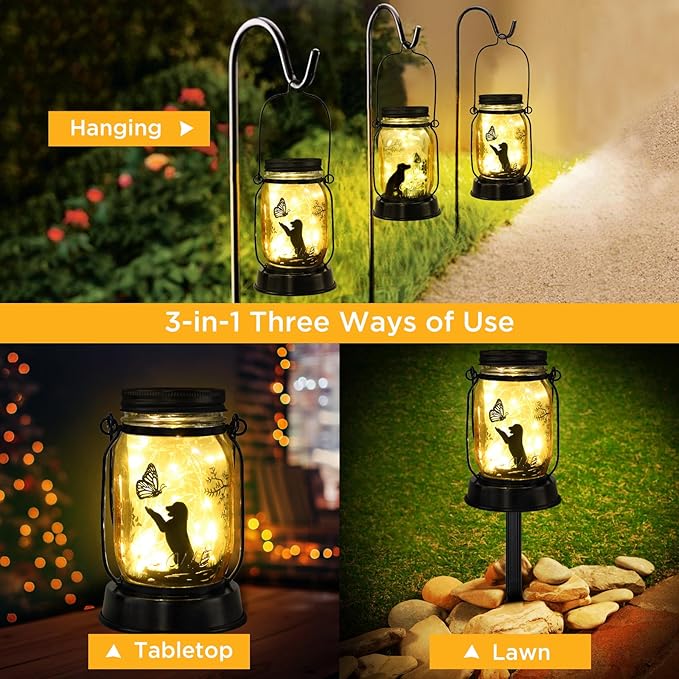 kyoryuger Dog Solar Lanterns Retriever Dog Solar Lights Golden Retriever Gifts for Women Men Dog Lovers Gifts Decorative Hanging Dog Lanterns with Stake for Yard Garden Decor Outdoor Dog Light