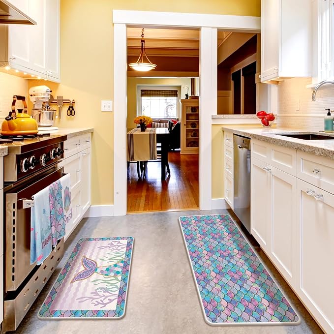10 Pcs Mermaid Kitchen Dish Towels Rugs Oven Mitts and Pot Holders Set Farmhouse Kitchen Decor Set for Women Mom Daughter Gift Cooking Baking Grilling