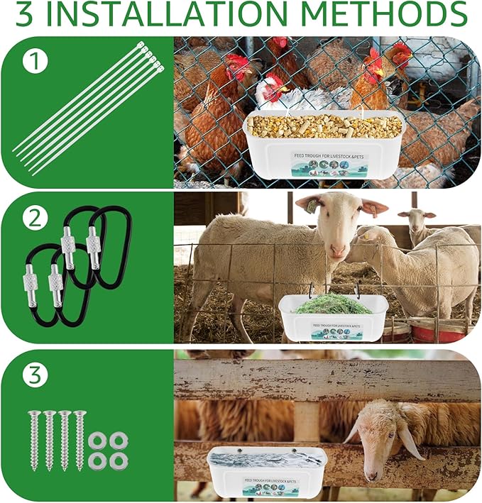 2Pcs Chicken Feeder Hanging Goat Feeder Hanging Feed Trough BPA Free Chicken Feeder Easy to Install Poultry Feeder Poultry Feeding Container Water Bucket for Chicken Duck Goat (White)
