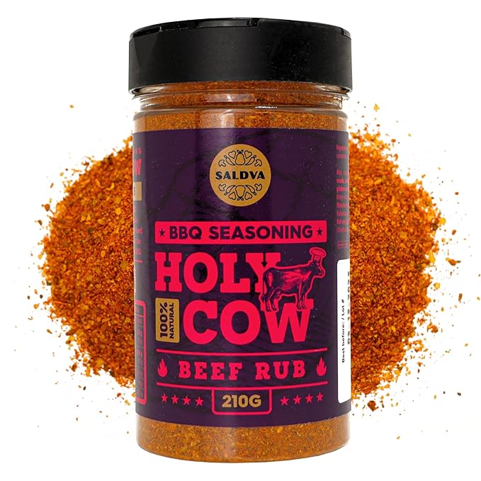 Holy Cow BBQ Beef Rub - 100% Natural Seasoning - Packs Amazing Flavour Into Any Cut Of Beef For Wonderful BBQ And Grill Dishes - Perfectly Balanced Blend Of Spices - Large Jar (210g)