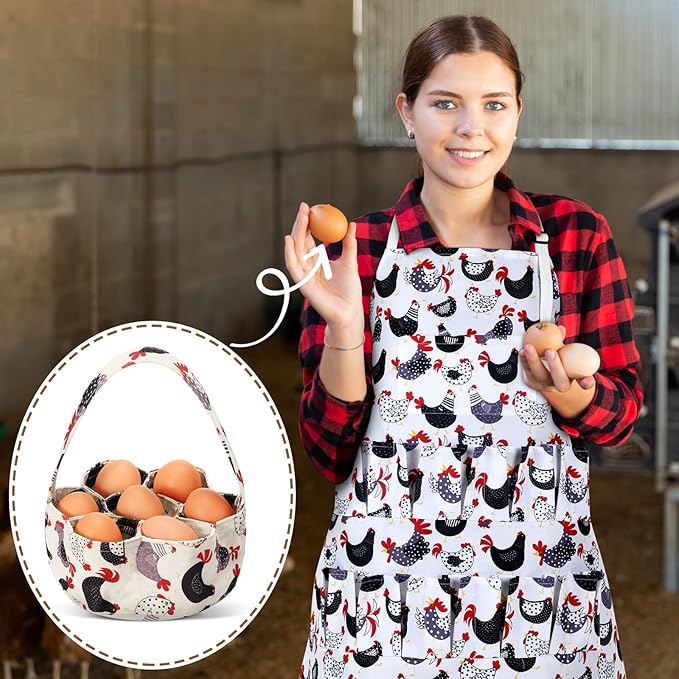 2 Pcs Egg Collecting Apron with 15 Pocket Gathering Basket with 7 Pouch for Chicken Duck Goose Eggs Easter Supplies