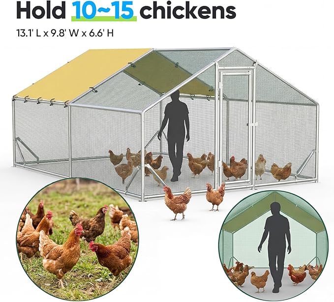 Quictent Premium Large Metal Chicken Coop Run Upgraded with Reinforced Hardware Cloth & 1.26" Galvanized Metal Tube, Walk-in Poultry Cage for Outdoor Yard Farm, Waterproof Cover, 13.1x9.8x6.6FT