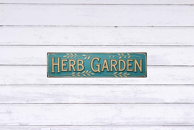 Herb Garden Metal Sign 4x16in Rustic Plaque for Kitchen Garden Wall Decor