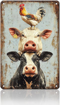 Vintage A Pig Cow Chicken Metal Sign Rustic Home Kitchen Coffee Garden Farmhouse Chicken Coop Wall Decor Ruster Tin Poster 12x16 Inch