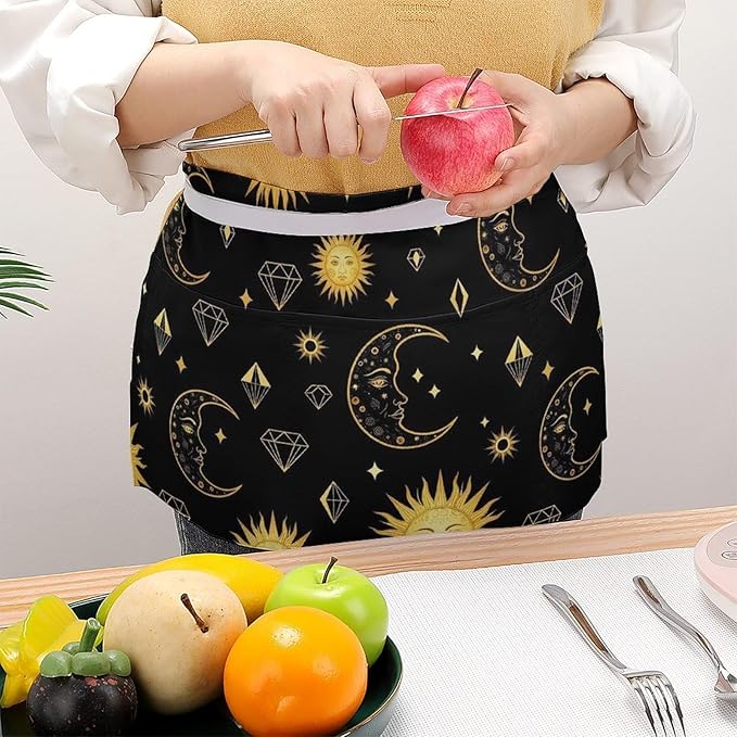 Server Waist Aprons Waitress Unisex Chef Works Half Apron with 3 Pockets
