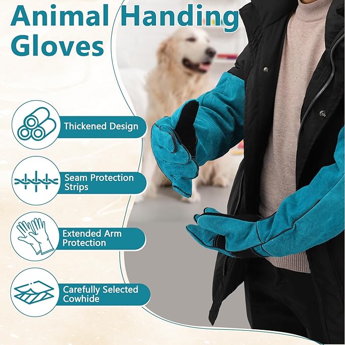 VINGVO Animal Handling Gloves, Anti Scratch Bite Resistant Gloves, Cowhide Multipurpose Pet Glove for Cat Dog Snake Falcon