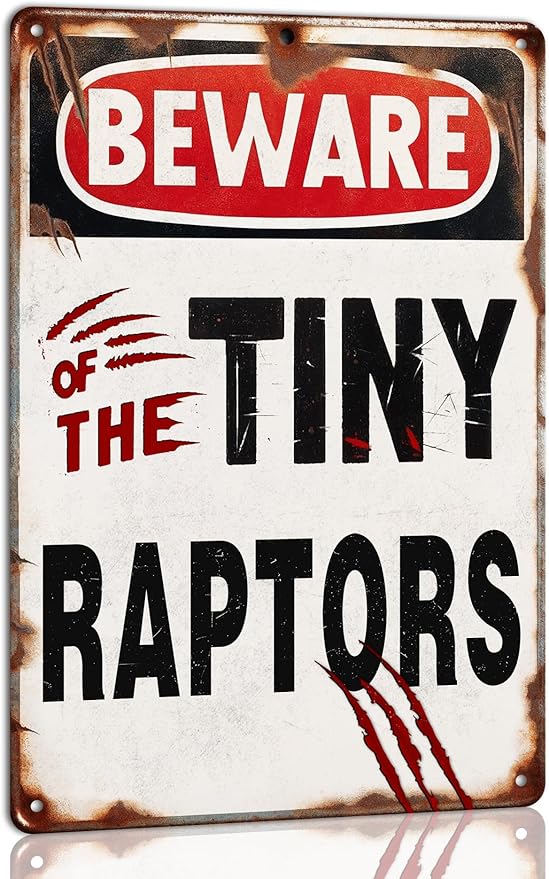 Beware of the Tiny Raptors Metal Tin Sign Funny Chicken Coop Sign Chicken Coop Accessories Outdoor Chicken Farmhouse Farm Sign Yard Decor Gifts 8x12 Inch