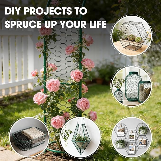 Chicken Wire for Floral Arrangements,16 x 394 Inch Galvanised Hexagonal Floral Chicken Wire for Crafts, Garden Netting Mesh for Outdoor Plants, Chicken Wire Fence for Garden Protection
