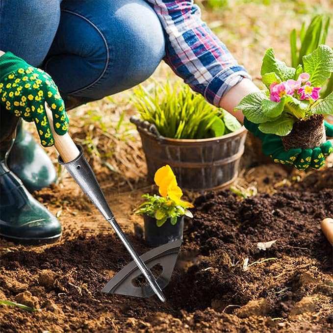 2Pcs All-Steel Hardened Hollow Garden Hoe, Durable Long Handle Weeding Tool for Backyard, Farm Planting, Loosening Soil, Sharp Weed Puller Tool for Gardening