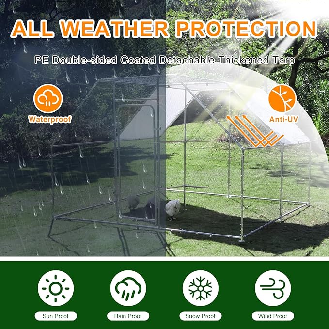 Large Metal Chicken Coop 9.8 x 9.8 x 6.6 ft Walk in Chicken Runs for Yard with Cover & Perch, Chicken House for Duck Rabbit, Chicken Pen for Outdoor Backyard